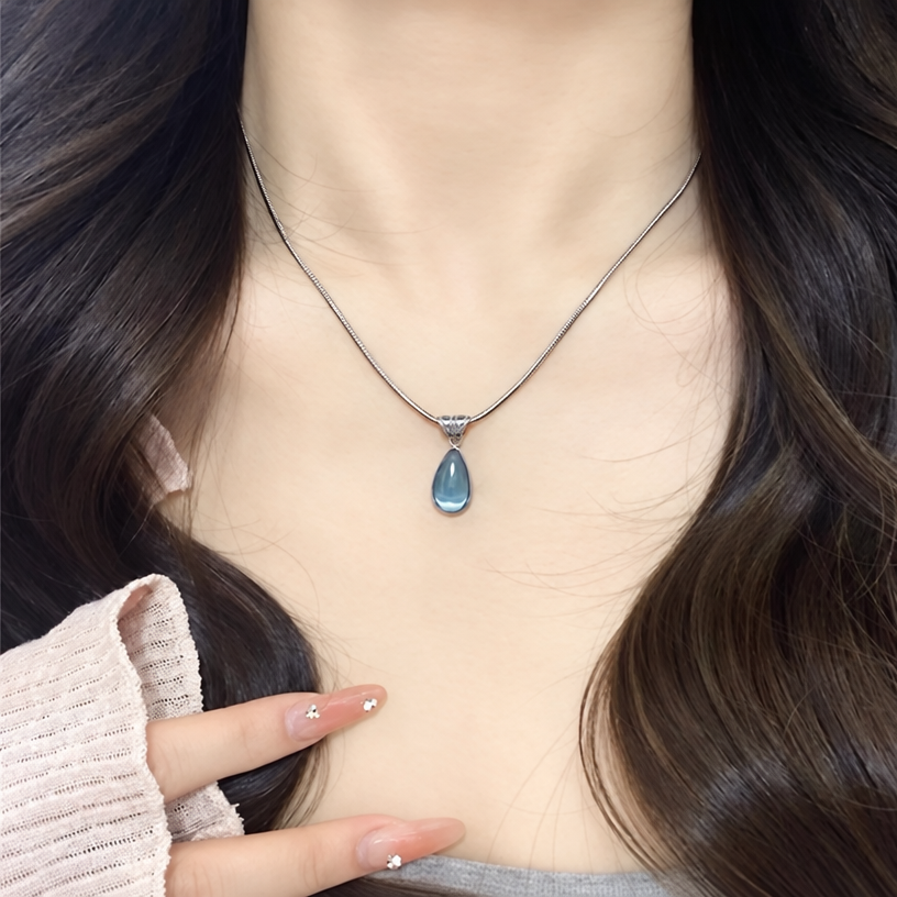 Vintage French Retro Titanium Steel Water Drop Pendant Necklace