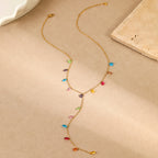 Y-Shaped Tassel Stainless Steel Necklace with Gold Plating