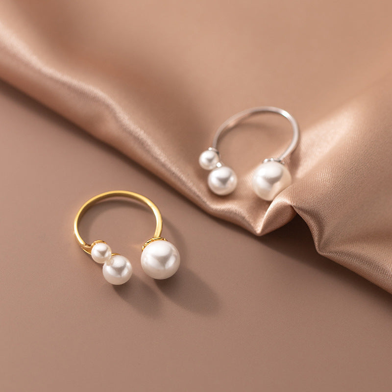 Silver Adjustable Ring with Pearl