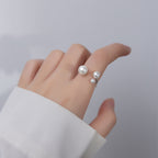 Silver Adjustable Ring with Pearl