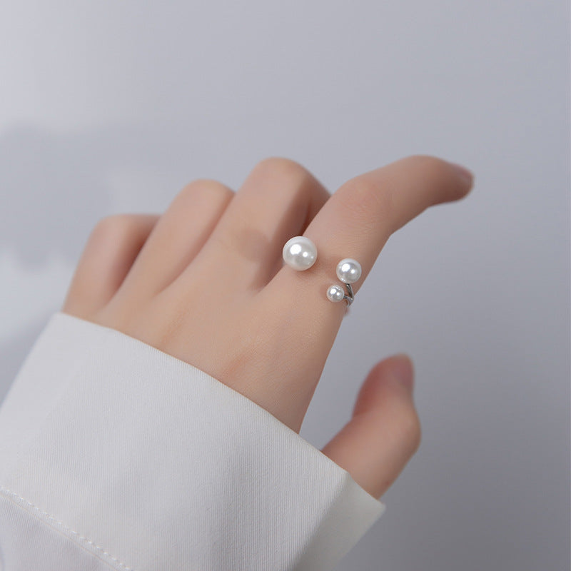Silver Adjustable Ring with Pearl