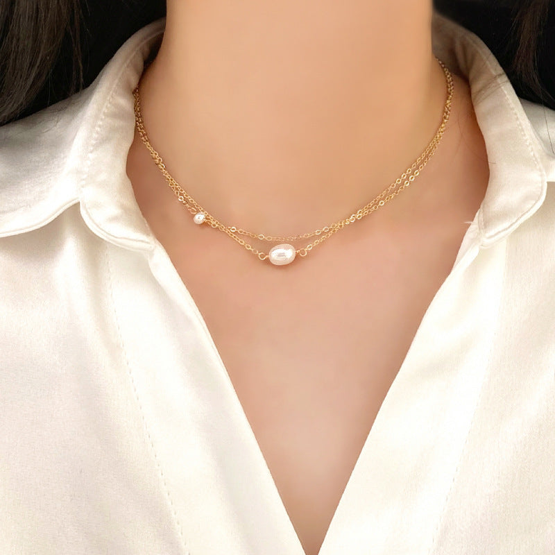Stainless Steel Pearl Clavicle Chain Necklace