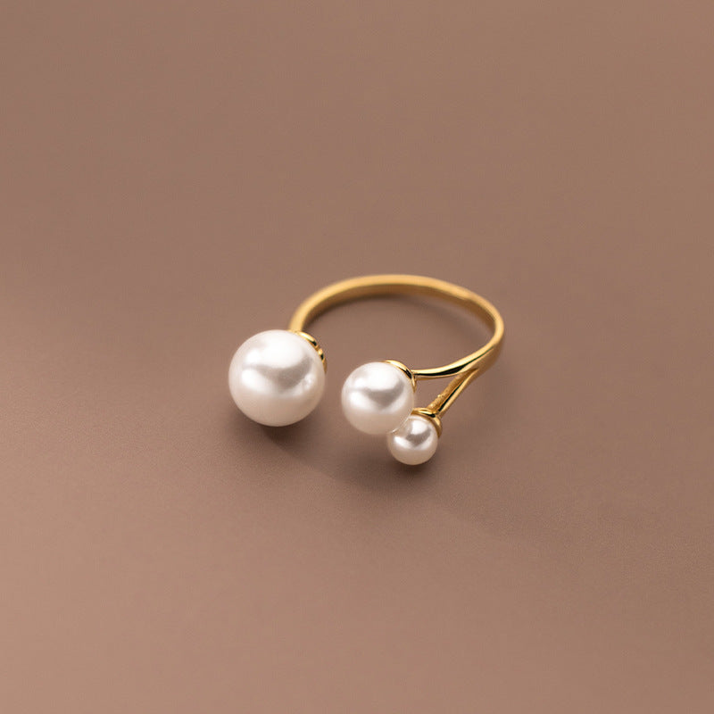 Silver Adjustable Ring with Pearl