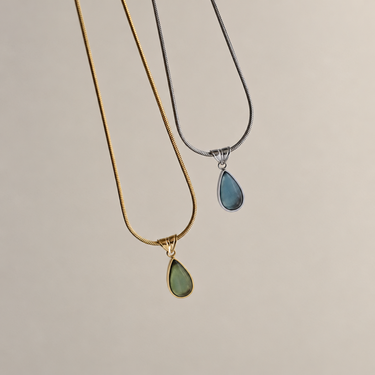 Vintage French Retro Titanium Steel Water Drop Pendant Necklace