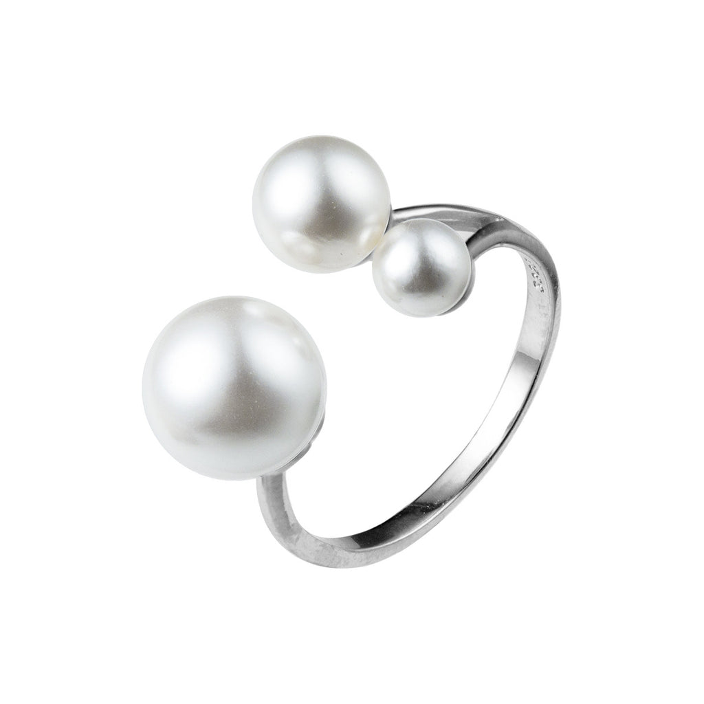 Silver Adjustable Ring with Pearl