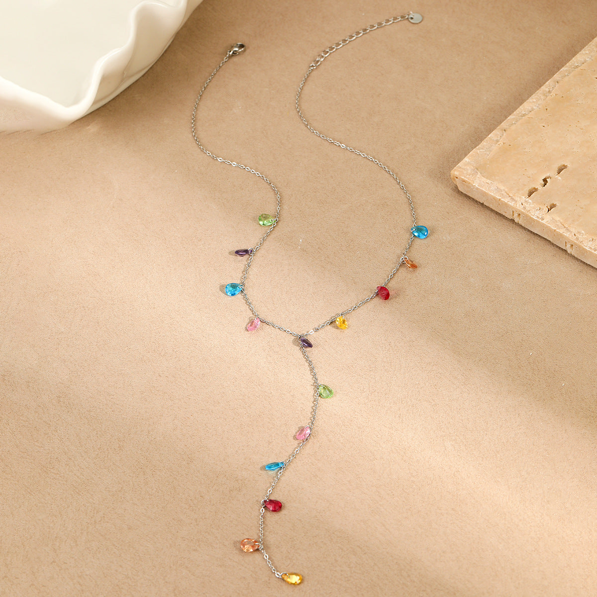 Y-Shaped Tassel Stainless Steel Necklace with Gold Plating