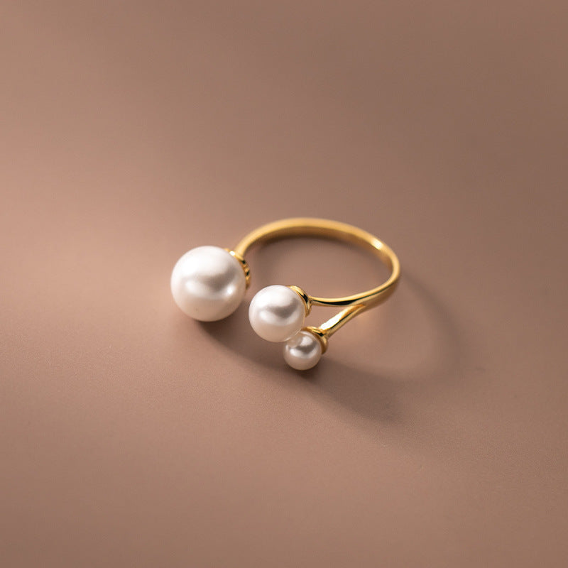 Silver Adjustable Ring with Pearl