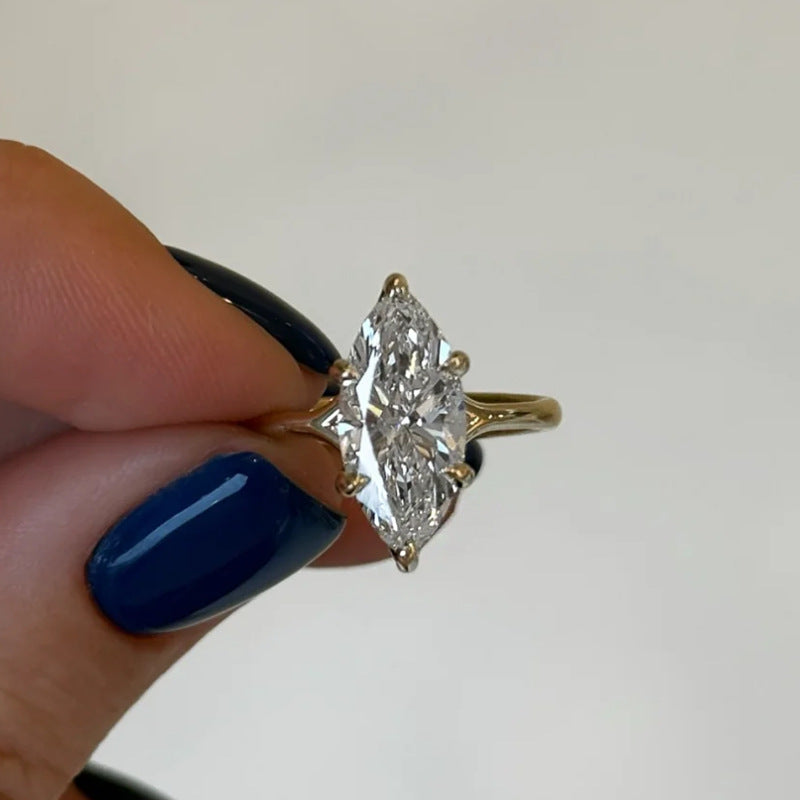 Marquise Diamond Geometric Silver Ring
