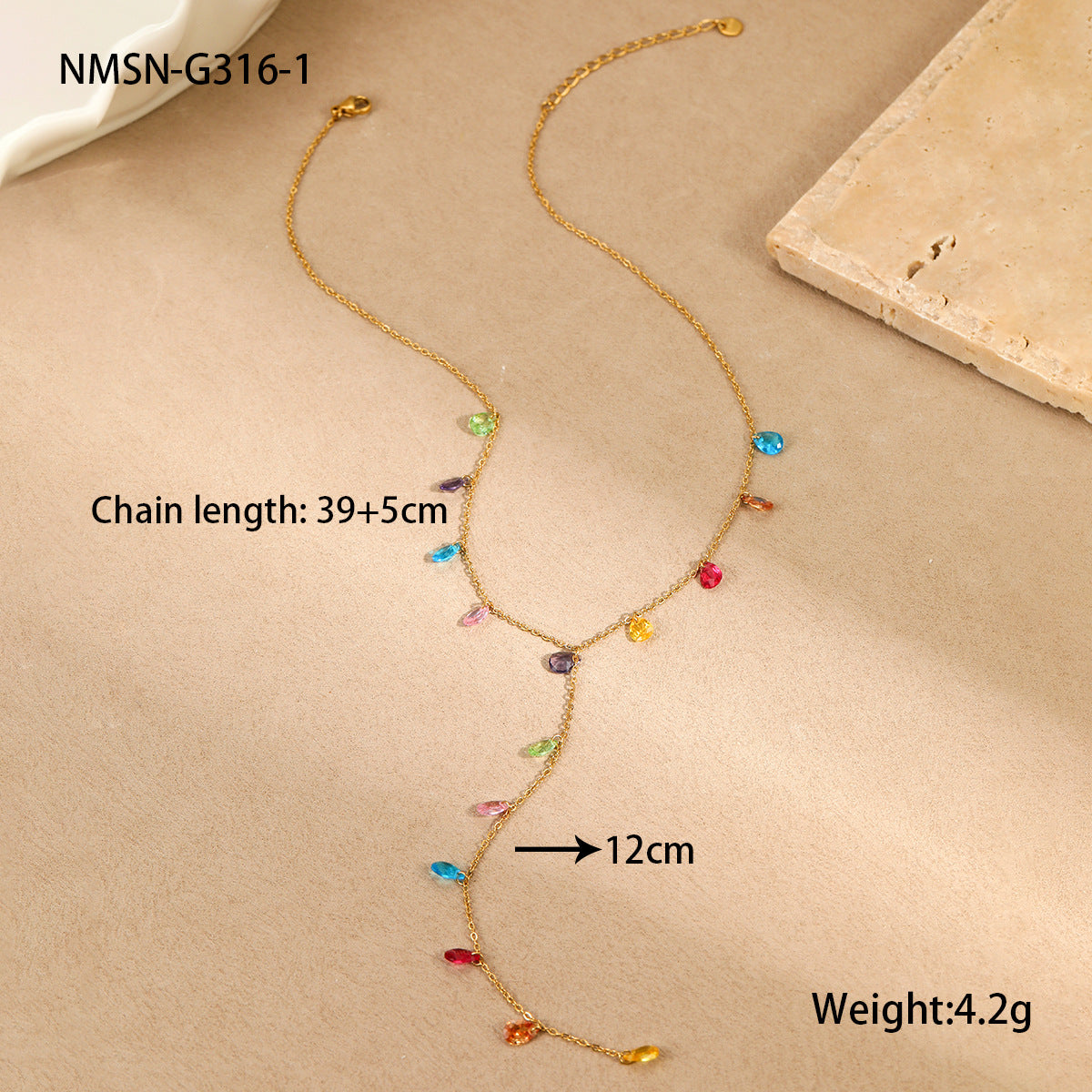 Y-Shaped Tassel Stainless Steel Necklace with Gold Plating